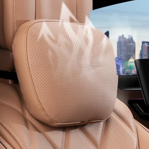 Car Headrest Pillow Nappa Leather Cover Car Neck Pillows Support Head Driving Seat Headrest for Most Cars SUV Home Office Traveling with Refill Cotton Browm 1PC - color: Brown-with Refill Cotton, size: headrest-1PC