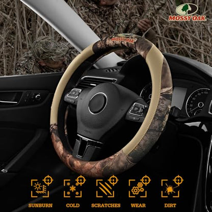 Mossy Oak Full Camo Steering Wheel Cover - Made from Premium Leather, Universal Fit for 14 1/2 to 15 inches - Official Licensed Product - Beige Color - color: Beige