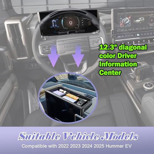 RUNROAD Dashboard Storage Organizer Tray Compatible with 2025-2022 Hummer EV Accessories, Center Console Storage Holder Behind Screen Dash Board Armrest Tray Insert Organizer (Behind The Wheel)