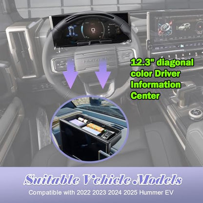 RUNROAD Dashboard Storage Organizer Tray Compatible with 2025-2022 Hummer EV Accessories, Center Console Storage Holder Behind Screen Dash Board Armrest Tray Insert Organizer (Behind The Wheel)