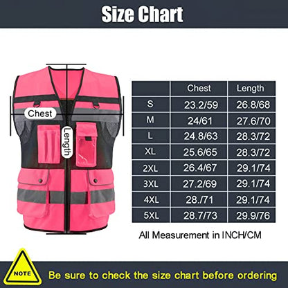 Safety Vest High Visibility Reflective Construction Vest for Men Women - color: Pink, size: Medium