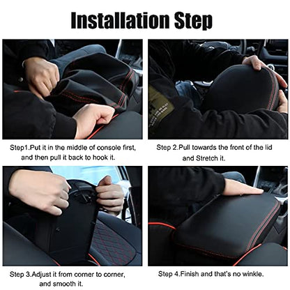 INTGET Center Console Armrest Cover for 2025 Toyota RAV4 Accessories 2024 2023 2022 2021 2020 2019 Leather Middle Console Lid Cover Pad Protector Elbow Arm Rest Covering Car(Black) - color: black