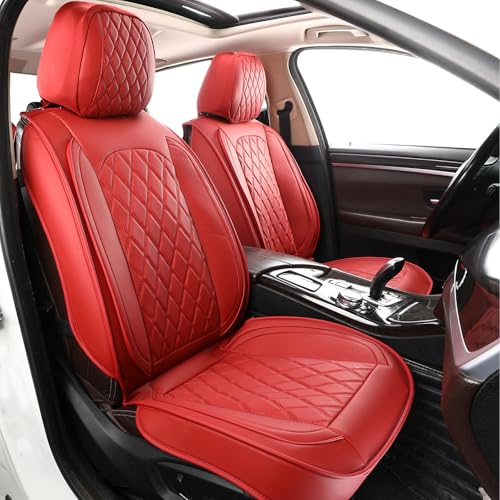 MIROZO Seat Covers Full Set,Waterproof Faux Leather Car Seat Covers Breathable Car Seat Protector Universal Automotive Vehicle Cushion Cover for Most Sedan, Truck and SUV (Full Set, Wine Red - color: Wine Red, size: 5PCS Full Set