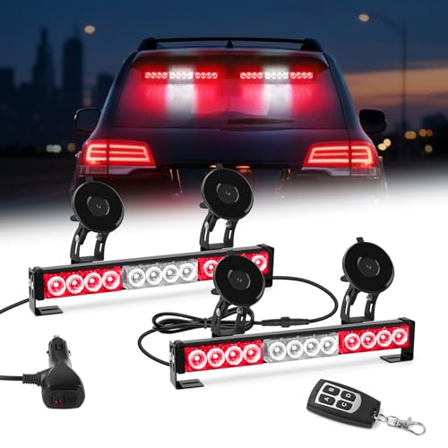 Red and White Emergency Fire Firefighter Strobe Lights Bar For Vehicles Trucks Ambulance 23 Flash Patterns Fire 2 in 1 Lights 2pcs 12.8 inch Safety Warning Lights Wireless Remote Control - color: Red White