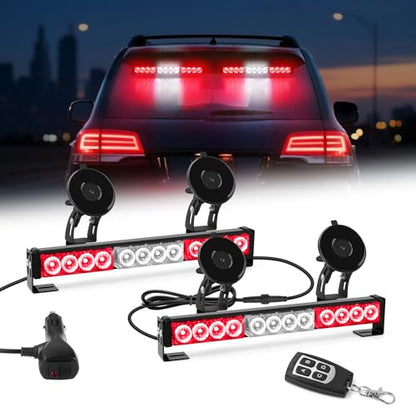Red and White Emergency Fire Firefighter Strobe Lights Bar For Vehicles Trucks Ambulance 23 Flash Patterns Fire 2 in 1 Lights 2pcs 12.8 inch Safety Warning Lights Wireless Remote Control - color: Red White