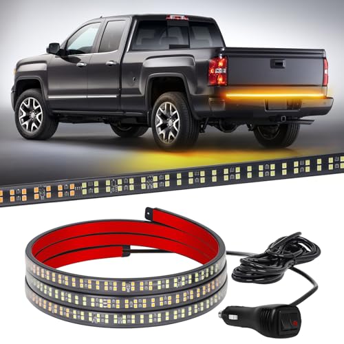 XRIDONSEN 60 inch Truck Tailgate Amber Strobe Lights Strip 360 LED Tail Emergency Light Bar Flashing Warning Hazard Safety Rear Window Lights for Tow Plow Trucks Construction Vehicles Pickup Trailer - color: Amber/Yellow