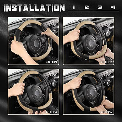 SEG Direct Car Steering Wheel Cover for F-150 Tundra Range Rover 15.5-16 inch, Black and Beige Microfiber Leather - color: Black and Beige, size: Large size[15 1/2''-16'']