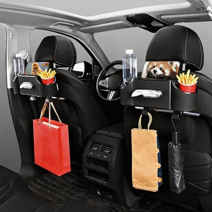Back Seat Car Organizer,4 in 1 Multifunctional Car Back Seat Storage Box with Drink Cup Holder Tissue Box, for Hold Phone,Snacks, Drinks, Handbag-Black-2Packs - color: Black-2Pack
