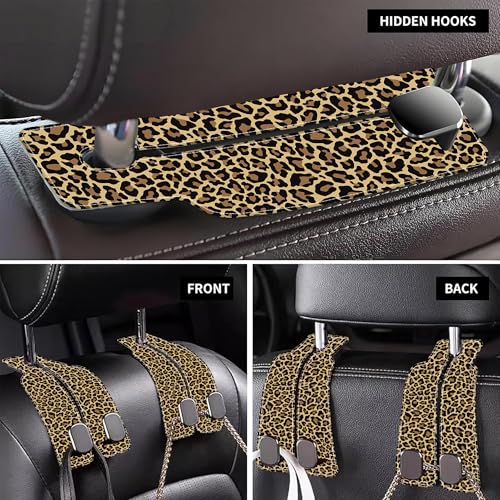 Purse Hook for Car Abstract Brown Leopard 1 Pack Headrest Back Seat Hook Premium Leather Double Metal Hanger Storage Pack Bag Purse Holder Car Accessories - color: Abstract Brown Leopard