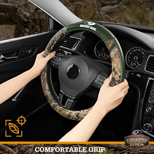Mossy Oak Camo Steering Wheel Cover, Durable Grip Car Steering Cover, Universal Fit 14.5"–15.5" - Made with Premium Green PVC Leather and Cotton Fabric, Anti-Slip - Official Licensed Product - color: Green