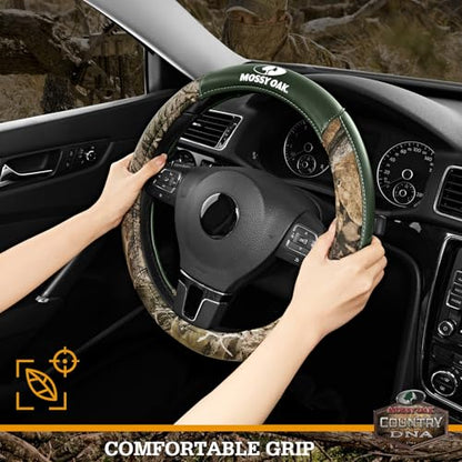 Mossy Oak Camo Steering Wheel Cover, Durable Grip Car Steering Cover, Universal Fit 14.5"–15.5" - Made with Premium Green PVC Leather and Cotton Fabric, Anti-Slip - Official Licensed Product - color: Green