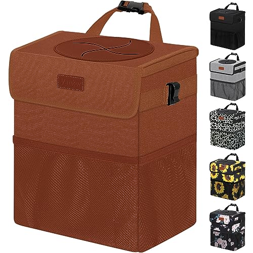 Vankor Car Trash Can, Brown, 2.2 Gallons Capacity, Waterproof, Polyester Material, Adjustable Strap, Hanging Design, Leakproof Lining, 100% PEVA Thickness - color: Brown, size: 2.2 Gallons