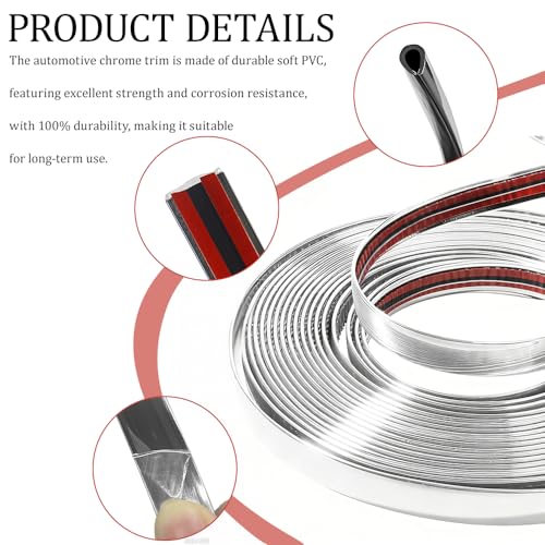 Automotive Chrome Trim Molding, 15MM Wide Car Decorative Protect Strips, Car Body Self Adhesive Anti Collision Strips, Universal Exterior Trim Strips for Motor Truck RV Door Window Bumper