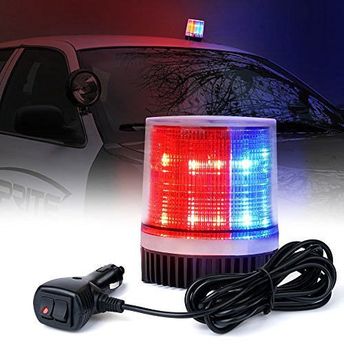 Xprite Red&Blue LED Beacon Light w/Magnetic Base，Safety Warning Police Flashing Lights for Law Enforcement Vehicles Forklift Patrol Security Trucks Cruiser UTV ATV Snowplow Volunteer - color: Red Blue