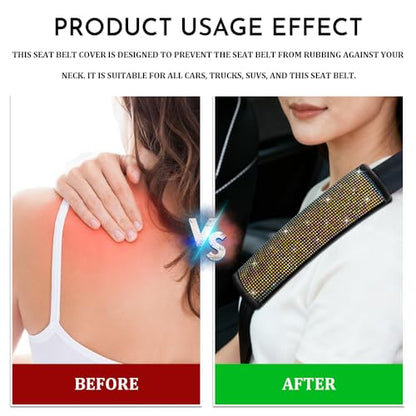 2PCS Bling Seat Belt Covers, Seat Belt Cover Pad, Car Seatbelt Shoulder Pads with Rhinestone, Auto Accessories Comfortable Automotive Neck Shoulder Mat Cushion for Car Truck SUV (AB) - color: AB