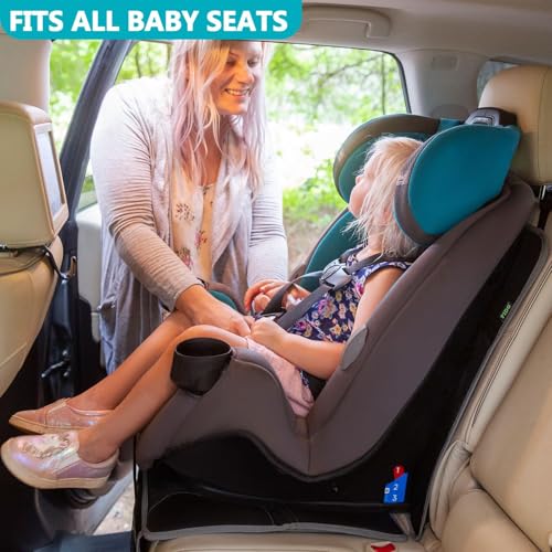 PIDO Car Seat Protector for Child Carseat with Thick Padding and Waterproof Fabric, 2 Pack Seat Cover Mat for Car Leather Upholstery (Black/Gray) - color: Gray stitching