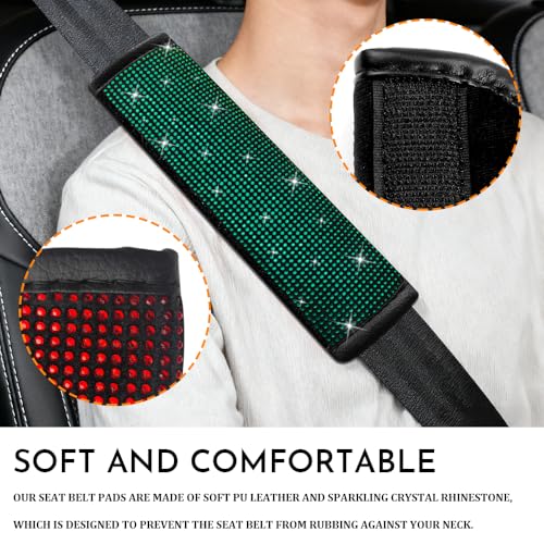 2PCS Bling Seat Belt Covers, Seat Belt Cover Pad, Car Seatbelt Shoulder Pads with Rhinestone, Auto Accessories Comfortable Automotive Neck Shoulder Mat Cushion for Car Truck SUV (Green) - color: Green