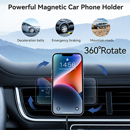 Magsafe Car Mount Wireless Car Charger [15W PRO ] Universal Vent Car Charging Fits iPhone16 Pro Max Plus Mini 17 16 15 14 13 12