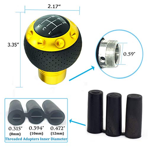 5 Speed Gear Shifter Knob, Leather Covered Aluminum Manual Car Stick Shift Handle Fit Most MT Transmissions, Yellow - color: Yellow