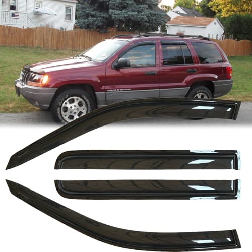 4pcs Original Shatterproof Rainproof Outside Mount Style Tape On Sun Rain Guard Side Window Wind Deflectors Stylish Vent Window Visors Compatible with 1999-2004 Grand Cherokee 94650 - size: for 1999-2004 Jeep Grand Cherokee