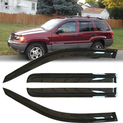 4pcs Original Shatterproof Rainproof Outside Mount Style Tape On Sun Rain Guard Side Window Wind Deflectors Stylish Vent Window Visors Compatible with 1999-2004 Grand Cherokee 94650 - size: for 1999-2004 Jeep Grand Cherokee