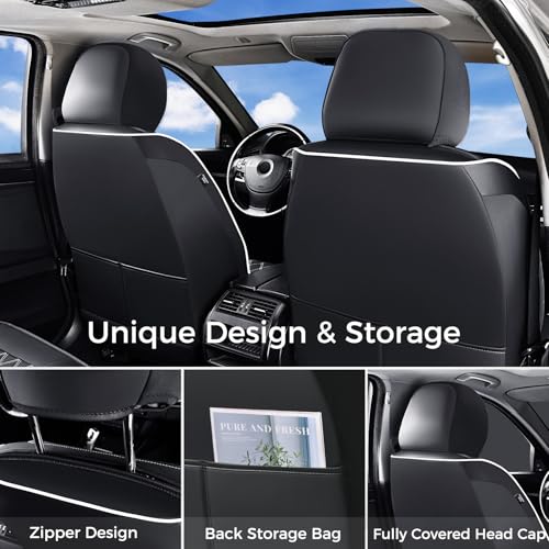 Huidasource Universal Car Seat Cover, Nappa Leather Car Seat Cover Set, Velcro Adjustable, Compatible with Airbags, Armrests, Child Seat, fit for Most Cars, Vans, Trucks, SUVs (Full Set/Black&White) - color: 01FS# Black & White01, size: 5pcs Full Set