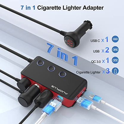 Car Cigarette Lighter Adapter, USB C Charger 30W and Quick Charge 3.0 Car Cigarette Lighter Splitter, 12V/24V Independent Switches, Fast Car USB Charger for All Car Devices, iPhone 14/13/12 pro - color: Black+Red