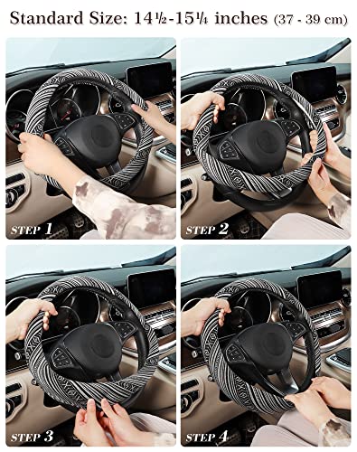 SEG Direct Boho Steering Wheel Cover with Baja Blanket Cloth, Ethnic Style Auto Wheel Cover Made of Coarse Flax, Fits 14 1/2-15 1/4 inches Car Wheel - color: Zebra White
