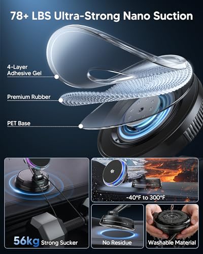 Qi2.2 25W MagSafe Car Mount Charger, [Phone Cooling Fan＆RGB Lights] Wireless Car Charger with 78+LBS Vacuum Suction, 360°Rotatable Magnetic Car Phone Holder with 63w Adaper for iPhone 17-12 Series