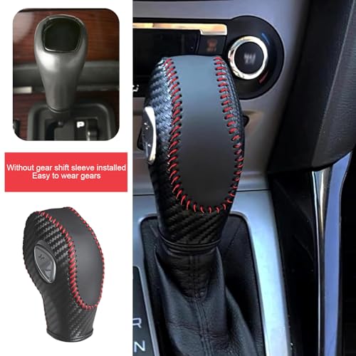 Car Gear Shift Knob Cover, Anti-slip Scratch Resistant Automatic Shifter Cover, Leather Hand-stitched Shift Boot Head Protector, Compatible with Ford Focus Fiesta Fusion Escape (Red) - color: Red