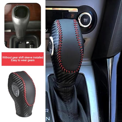 Car Gear Shift Knob Cover, Anti-slip Scratch Resistant Automatic Shifter Cover, Leather Hand-stitched Shift Boot Head Protector, Compatible with Ford Focus Fiesta Fusion Escape (Red) - color: Red