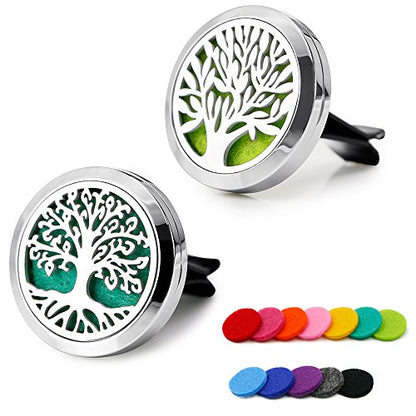 RoyAroma Car Air Freshener, 2PCS 30mm Car Aromatherapy Essential Oil Diffuser Stainless Steel Cars Diffuser with Vent Clip 12 Felt Pads - color: Silver a