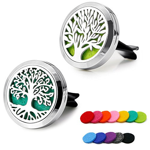 RoyAroma Car Air Freshener, 2PCS 30mm Car Aromatherapy Essential Oil Diffuser Stainless Steel Cars Diffuser with Vent Clip 12 Felt Pads - color: Silver a