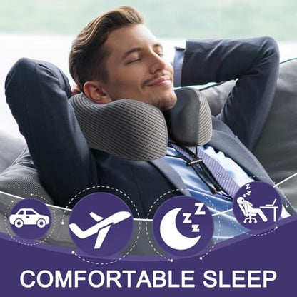 napfun Neck Pillow for Travel with Travel Pouch, Sleep Mask & Earplugs, Memory Foam Airplane Pillow for Headrest Sleep with Eyeshades, Plane Essentials with Eye Blindfold, Dark Gray Striped Kit - color: Dark Gray Striped Kit