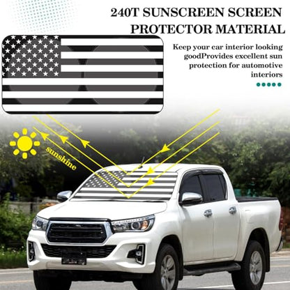 Woanger Windshield Sun Shade Foldable Car Front Window Covers for Car Accessories Sun Heat UV Rays Visor Protector Protection for Universal Cars SUV Truck (Flag) - style: Flag