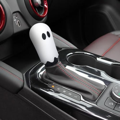 Ghost Shift Knob, Aluminum Weighted Automotive Gear Shift Manual knobs Lever with 3 Threaded Adapters M8 M10 M12 x 1.25, Universal for Vehicle Funny Cool Spooky Car Accessories (White) - color: White
