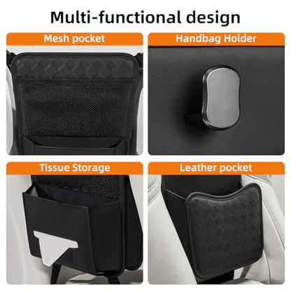 Purse Holder for Car,Car Purse Holder Between Seats,PU Leather Seat Back Organizer,Large Capacity Bag,Car Net Pocket Handbag Holder,Pet Barrier(Gray) - color: Gray