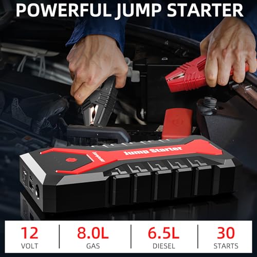 DBPOWER 5000A/80.66Wh Portable Car Jump Starter (UP to 8.0L Gas/6.5L Diesel Engines) 12V Auto Lithium-Ion Battery Booster with Smart Clamp Cables, Quick Charge, and LED, Storage Bag
