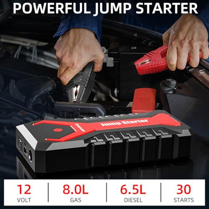 DBPOWER 5000A/80.66Wh Portable Car Jump Starter (UP to 8.0L Gas/6.5L Diesel Engines) 12V Auto Lithium-Ion Battery Booster with Smart Clamp Cables, Quick Charge, and LED, Storage Bag