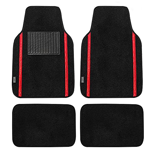FH Group Universal Fit Car Floor Mats – All-Purpose Carpet Floor Mats & Protectors for Cars, SUVs & Trucks, Durable Automotive Carpet Mats, Red & Black - color: Red, style: Floor Mats