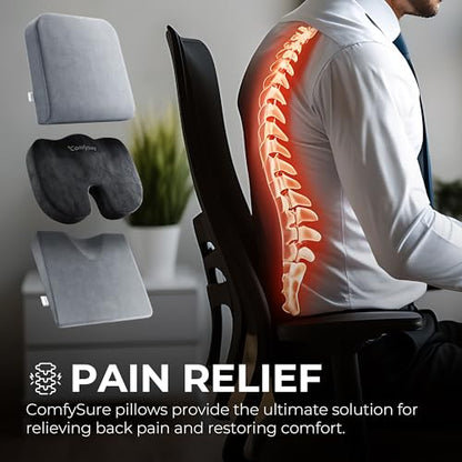 ComfySure Seat Cushion Extra Large - Firm Memory Foam Chair Pad for Recliner, Wheelchair, Office Chair, Stadium, Bleacher, Car, Floor, Patio Furniture, Bariatric Overweight Users 19”x17”x3” - color: Grey