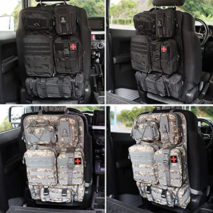 MAIKER Tactical Car Seat Back Organizer, Upgrade Tactical Vehicle Panel Organizer with 5 Detachable Molle Pouch, Universal fits for Most of Vehicle Black - color: Black