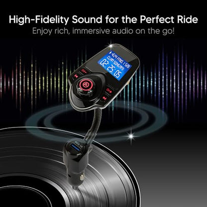 ONN Upgraded 2026 Bluetooth Car FM Transmitter, 1.44” LCD Display, Flexible Gooseneck, Hands-Free Calling, Dual USB Fast Charger, AUX & Micro SD Support for Cars, SUVs & Trucks