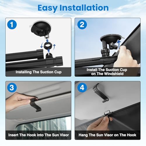 2026 Auto Retractable Sun Shade for Car Windshield - Adjustable Automatic Front Window Sunshade for UV & Heat Protection - Universal Fit for Outdoor Camping & Daily Parking (Not Fit Dashboard Bulge)