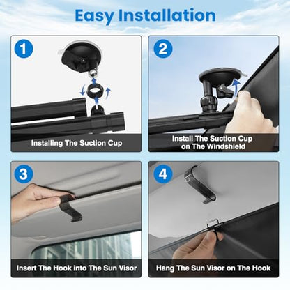 2026 Auto Retractable Sun Shade for Car Windshield - Adjustable Automatic Front Window Sunshade for UV & Heat Protection - Universal Fit for Outdoor Camping & Daily Parking (Not Fit Dashboard Bulge)
