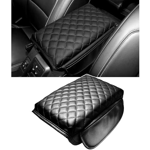1.2in Thickness Center Console Cover for Ford Bronco Accessories 2021-2023 2024 2025 2026 2/4 Door Armrest Stroage Box Protector Console Pad with Side Pockets Leather Prevent Scratch (Black) - color: Black Stitches