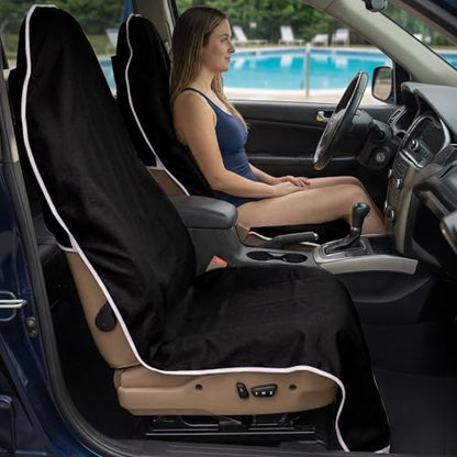 Dri Seats Waterproof Car Seat Cover – Premium Sweat Towel with Slip Resistant Backing for Front Seats in Cars, Trucks, SUVs – Universal Seat Covers & Liner, Easy Install (Black, Large) - color: Black, size: Large