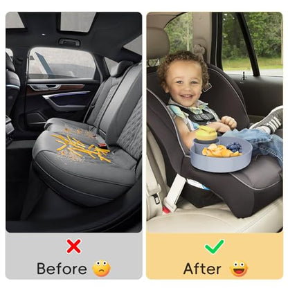 Car Seat Snack Tray for Kids: Kids Car Travel Tray with Cup Holder, Toddlers Road Trip Essential, Snacks Food Plate for Stroller, SnackTray with a Cup Holder (2, Gray) - color: gray