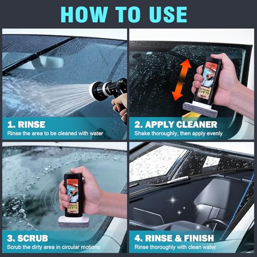 Windshield Oil Film Remover, Car Glass Cleaner Tool for Windshield & Windows, Remove Water Spots, Rain Marks, Haze & Grime, Anti Glare Streak Free Auto Window Cleaner, Improve Night Driving Visibility
