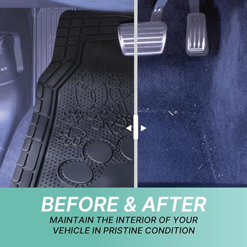 FH Group Car Floor Mats - Adorable Paw Print, Heavy-Duty Rubber Mats, Universal Fit Full Set, Climaproof, Trimmable, Fit Most Sedan, SUV, Truck - Black - color: Black